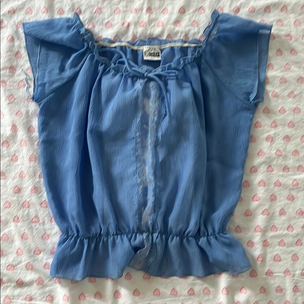 Blue Flutter Sleeve Boho Blouse